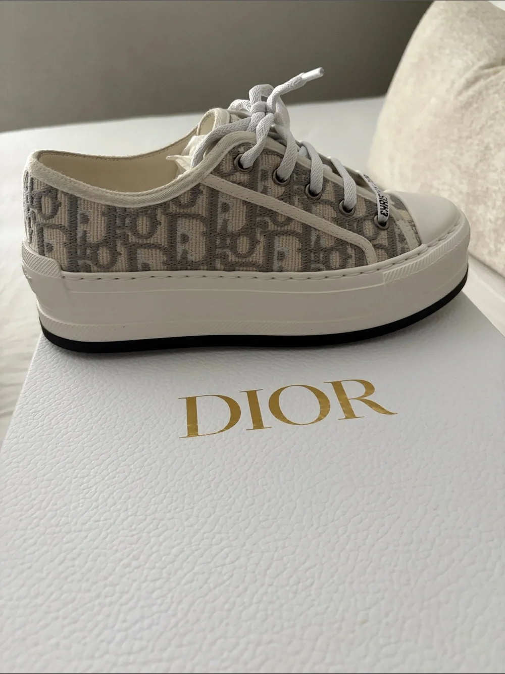 Walk’n’Dior platform sneakers Stone Gray Oblique Embroidered cotton